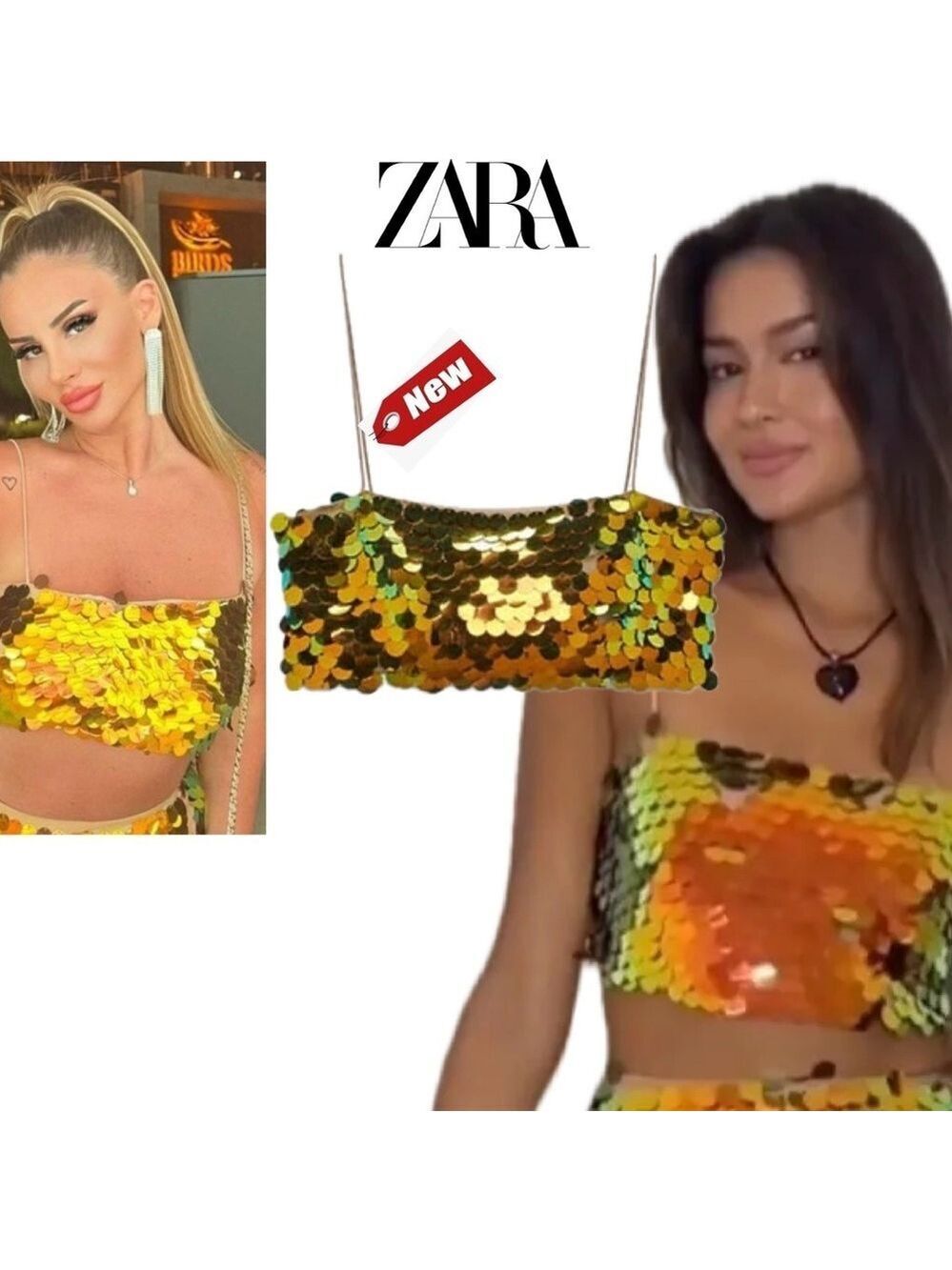 Zara metallic gold multicolored mermaid sequin crop top Sz M NWT bloggers fave